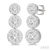 3/4 Ctw Hanging Triple Mount Lovebright Round Cut Diamond Earrings in 14K White Gold