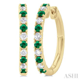 1.80 MM Round Shape Emerald and 1/4 Ctw Round Cut Diamond Precious Hoop Earrings in 10K Yellow Gold