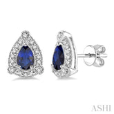 5x3 MM Pear Shape Sapphire and 1/6 Ctw Round Cut Diamond Earrings in 10K White Gold