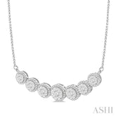 1 1/5 Ctw Circular Mount Lovebright Round Cut Diamond Necklace in 14K White Gold