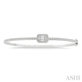 1 Ctw Emerald Shape Fusion Baguette and Round Cut Diamond Stackable Bangle in 14K White Gold