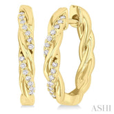 1/10 Ctw Entwined Front Round Cut Diamond Fashion Hoop Earring in 10K Yellow Gold
