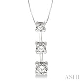 1/2 Ctw Three Stone Round Cut Diamond Pendant in 14K White Gold with Chain