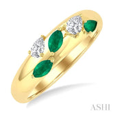 4X3 MM Pear and 4X2 MM Marquise shape Emerald and 1/4 Ctw Pear Cut Diamond Fashion Band in 14K Yellow Gold