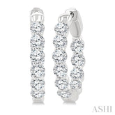 2 Ctw Inside & Out Round Cut Diamond Fashion Hoop Earrings in 14K White Gold