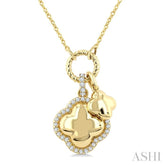 1/6 Ctw Overlay Clover Charm Round Cut Diamond Fashion Pendant With Chain in 10K Yellow Gold