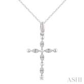 1/20 Ctw Cross Marquise and Ball Bead Motif Round Cut Diamond Fashion Pendant With Chain in 10K White Gold
