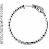 14K White Gold 6 1/2 CTW Natural Diamond Inside-Outside 51 mm Hinged Hoop Earrings