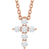 14K Rose Gold 1/6 CTW Natural Diamond Cross 16-18" Necklace