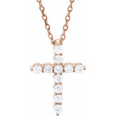 14K Rose Gold 1/4 CTW Natural Diamond Cross 16-18" Necklace