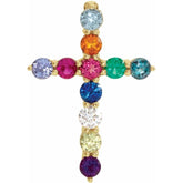 14K Yellow Gold Natural Multi-Gemstone & .03 CT Natural Diamond Cross 16-18" Necklace