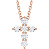 14K Rose Gold 1/4 CTW Natural Diamond Cross 16-18" Necklace