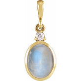 14K Yellow Gold 6x4 mm Natural Rainbow Moonstone & .015 CT Natural Diamond Pendant