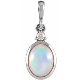 Platinum 6x4 mm Natural Ethiopian Opal & .03 CT Natural Diamond Pendant