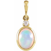 14K Yellow Gold 8x6 mm Natural Ethiopian Opal & .03 CT Natural Diamond Pendant