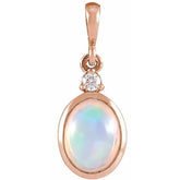 14K Rose Gold 8x6 mm Natural Ethiopian Opal & .03 CT Natural Diamond Pendant
