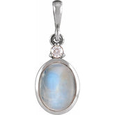 Platinum 8x6 mm Natural Rainbow Moonstone & .03 CT Natural Diamond Pendant