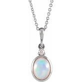 Platinum 8x6 mm Natural Ethiopian Opal & .03 CT Natural Diamond 16-18" Necklace