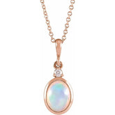14K Rose Gold 8x6 mm Natural Ethiopian Opal & .03 CT Natural Diamond 16-18" Necklace