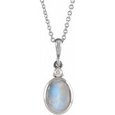 14K White Gold 8x6 mm Natural Rainbow Moonstone & .03 CT Natural Diamond 16-18" Necklace