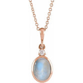14K Rose Gold 6x4 mm Natural Rainbow Moonstone & .015 CT Natural Diamond 16-18" Necklace