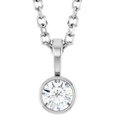 Sterling Silver 1/10 CT Natural Diamond Bezel-Set Solitaire 16-18" Necklace