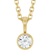 14K Yellow Gold 1/10 CT Natural Diamond Bezel-Set Solitaire 16-18" Necklace