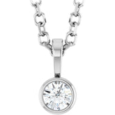 14K White Gold .06 CT Natural Diamond Bezel-Set Solitaire 16-18" Necklace