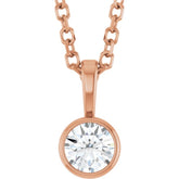 14K Rose Gold 1/6 CT Natural Diamond Bezel-Set Solitaire 16-18" Necklace