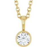 14K Yellow Gold 1/6 CT Natural Diamond Bezel-Set Solitaire 16-18" Necklace
