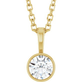 14K Yellow Gold 1/4 CT Natural Diamond Bezel-Set Solitaire 16-18" Necklace