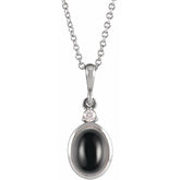 Sterling Silver 6x4 mm Natural Black Onyx & .015 CT Natural Diamond 16-18" Necklace