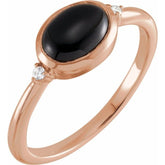 14K Rose Gold 8x6 mm Round Natural Black Onyx & .03 CTW Natural Diamond Ring