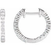 14K White Gold 1/2 CTW Natural Diamond Inside-Outside Hinged 14.5 mm Hoop Earrings
