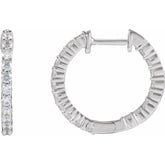 14K White Gold 3/4 CTW Natural Diamond Inside-Outside Hinged 17.2 mm Hoop Earrings