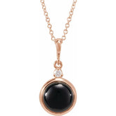 14K Rose Gold 8 mm Natural Black Onyx & .03 CT Natural Diamond Cabochon 16-18" Necklace