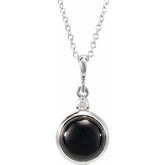 Sterling Silver 8 mm Natural Black Onyx & .03 CT Natural Diamond Cabochon 16-18" Necklace