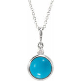 Sterling Silver 6 mm Natural Turquoise & .03 CT Natural Diamond Cabochon 16-18" Necklace