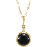 14K Yellow Gold 6 mm Natural Black Onyx & .03 CT Natural Diamond Cabochon 16-18" Necklace