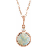 14K Rose Gold 6 mm Natural White Opal & .03 CT Natural Diamond Cabochon 16-18" Necklace