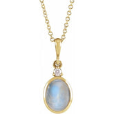 14K Yellow Gold 6 mm Natural Rainbow Moonstone & .03 CT Natural Diamond Cabochon 16-18" Necklace