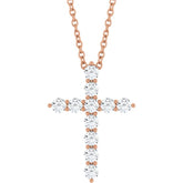14K Rose Gold 3/8 CTW Lab-Grown Diamond Cross 16-18" Necklace