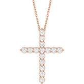 14K Rose Gold 3/4 CTW Lab-Grown Diamond Cross 16-18" Necklace