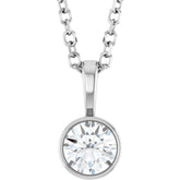 14K White Gold 1/4 CT Lab-Grown Diamond Bezel-Set Solitaire 16-18" Necklace