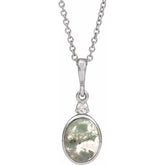 14K White Gold 8x6 mm Natural Moss Agate & .03 CTW Natural Diamond 16-18" Necklace