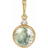 14K Yellow Gold 8 mm Natural Moss Agate & .03 CTW Natural Diamond Pendant
