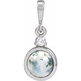 14K White Gold 6 mm Natural Moss Agate & .03 CTW Natural Diamond Pendant