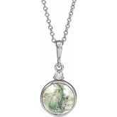 14K White Gold 8 mm Natural Moss Agate & .03 CTW Natural Diamond 16-18" Necklace