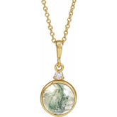 14K Yellow Gold 8 mm Natural Moss Agate & .03 CTW Natural Diamond 16-18" Necklace