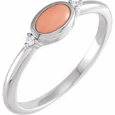 14K White Gold Natural Pink Coral & .03 CTW Natural Diamond Ring